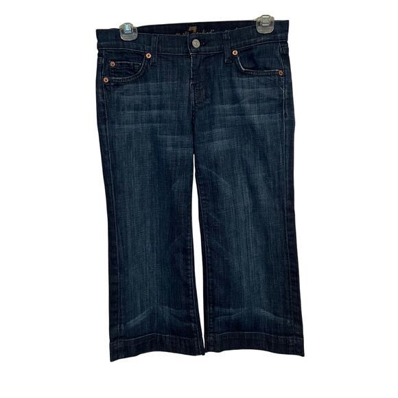 7 For All Mankind Dojo Crop Denim Jeans Capri Wide Leg Dark Wash Size 26* Retro - Picture 2 of 12